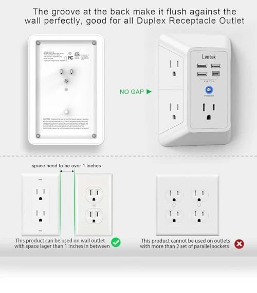 Outlet Extender Multi Plug with USB Charging Ports — Power Solutions & Surge Protection, Lvetek