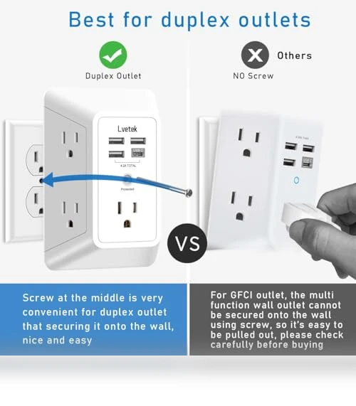 Outlet Extender Multi Plug with USB Charging Ports — Power Solutions & Surge Protection, Lvetek