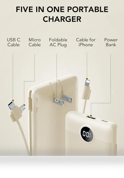 Portable Charger with Built-in Cables and AC Wall Plug — Chargers, Dong guan Utopia-Originality Technology Co., Ltd