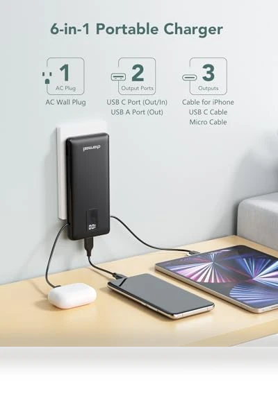 Portable Charger with Built-in Cables & Wall Plug — Mobile Power Solutions, Charmast