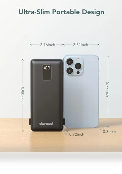 Portable Charger with Built-in Cables & Wall Plug — Mobile Power Solutions, Charmast
