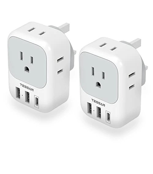 Travel Plug Adapter with 4 Outlets and 3 USB Ports — Charging Solutions, TESSAN