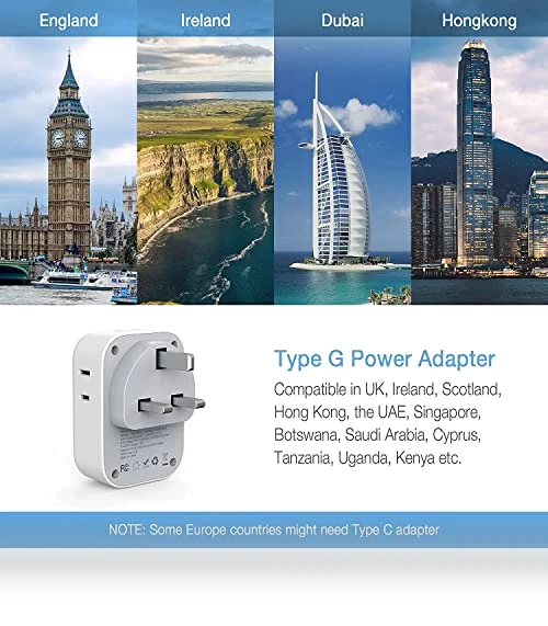 Travel Plug Adapter with 4 Outlets and 3 USB Ports — Charging Solutions, TESSAN