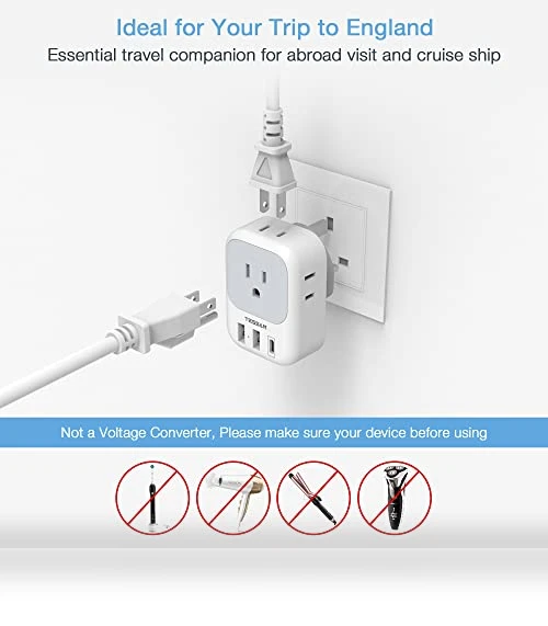 Travel Plug Adapter with 4 Outlets and 3 USB Ports — Charging Solutions, TESSAN