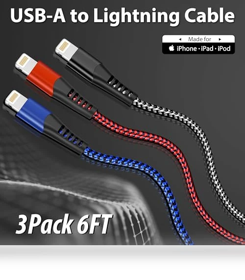 USB Lightning Cable 3 Pack 6FT — Lightning, Longlidie