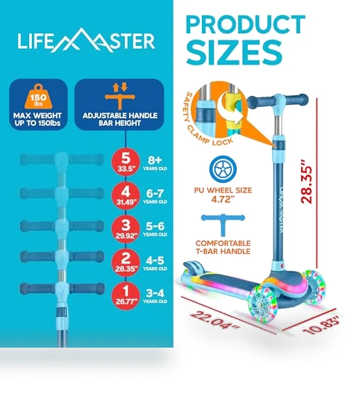 3-Wheel Kids Scooter with Multi-Color Lights — Push Scooters, Lifemaster