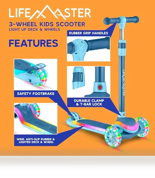 3-Wheel Kids Scooter with Multi-Color Lights — Push Scooters, Lifemaster