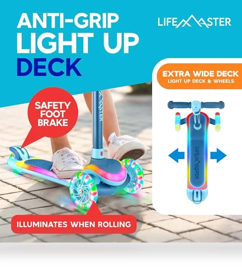 3-Wheel Kids Scooter with Multi-Color Lights — Push Scooters, Lifemaster