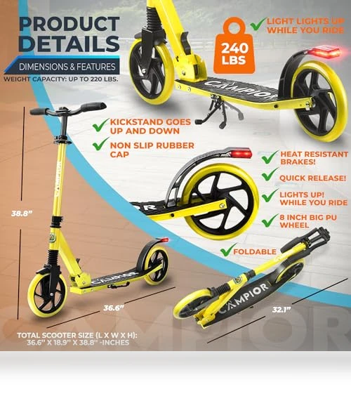 Foldable Kick Scooter with Adjustable Handlebar — Push Scooters, Campior