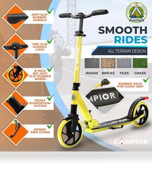 Foldable Kick Scooter with Adjustable Handlebar — Push Scooters, Campior