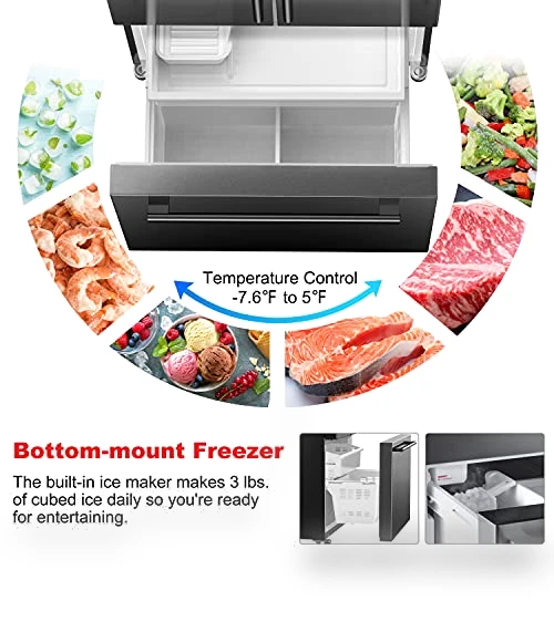 French Door Refrigerator with Installed Ice Maker and Bottom Freezer — Cooling Solutions, Galanz
