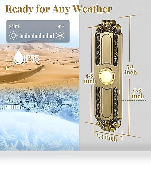 Lighted Doorbell Button Wired — Chimes, Dreyoo