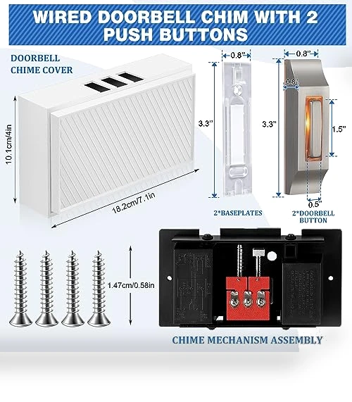 Wired Doorbell Chime Kit with Lighted Metal Push Buttons — Push Buttons, Saillong