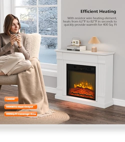 Electric Fireplace with Mantel — Tabletop Fireplaces, ROVSUN