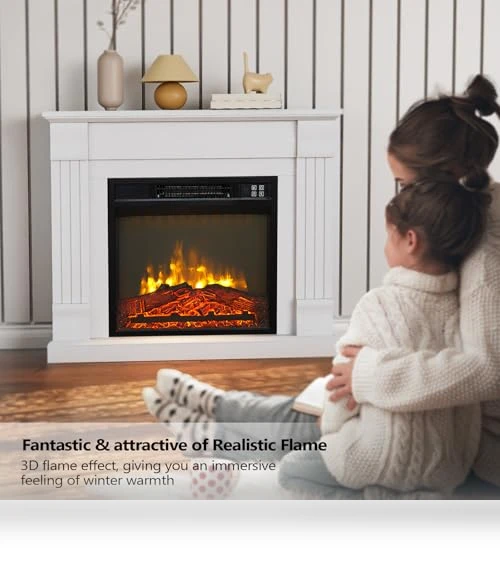 Electric Fireplace with Mantel — Tabletop Fireplaces, ROVSUN