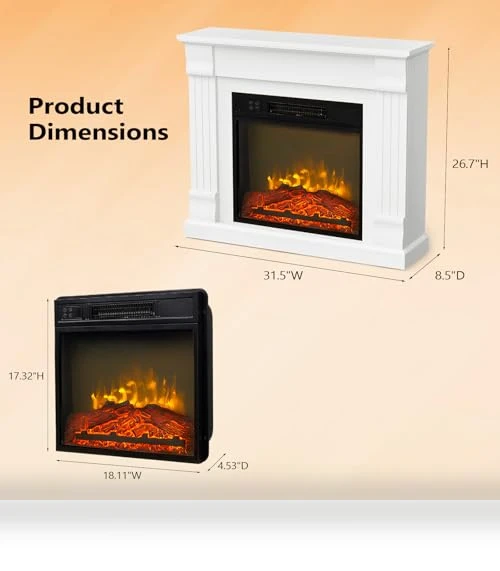 Electric Fireplace with Mantel — Tabletop Fireplaces, ROVSUN