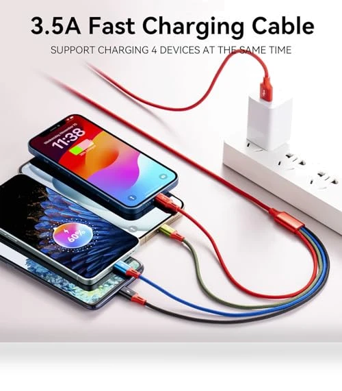 Multi USB Charging Cable 4A, 4-in-1 Braided Charging Cord — Chargers & Cables, Minlu