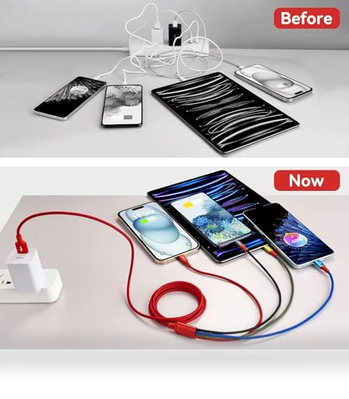 Multi USB Charging Cable 4A, 4-in-1 Braided Charging Cord — Chargers & Cables, Minlu