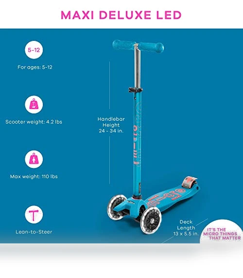 Three Wheeled Lean-to-Steer Scooter with Light-Up Wheels — Push Scooters, Micro