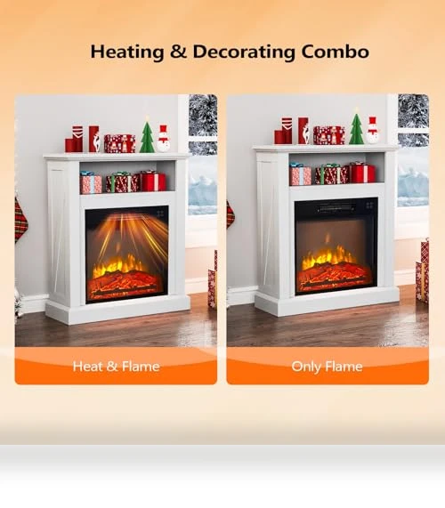 Freestanding Electric Fireplace Stove Space Heater with Realistic Flame — Tabletop Fireplaces, Bonnlo