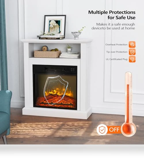 Freestanding Electric Fireplace Stove Space Heater with Realistic Flame — Tabletop Fireplaces, Bonnlo