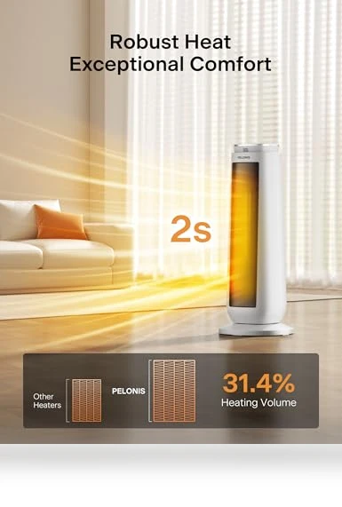 Oscillating Ceramic Tower Space Heater — Portable Heating Solutions, PELONIS