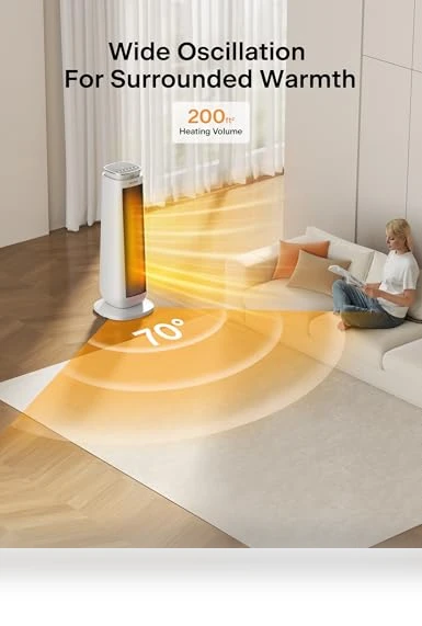 Oscillating Ceramic Tower Space Heater — Portable Heating Solutions, PELONIS