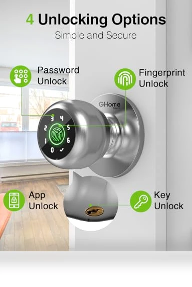 Smart Door Knob Fingerprint Door Lock — Smart Home Security, GHome Smart