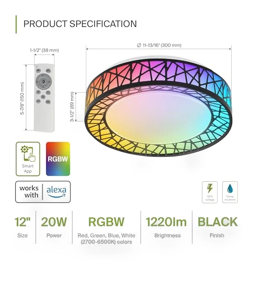 Smart RGBW Flush Mount Ceiling Light — LED, ASD