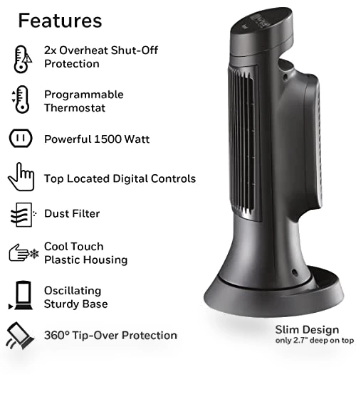 Compact Ceramic Tower Heater — Portable Heating Solutions, Honeywell