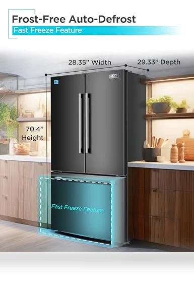 French Door Refrigerator with Built-in Ice Maker — Cooling Solutions, BLACK+DECKER