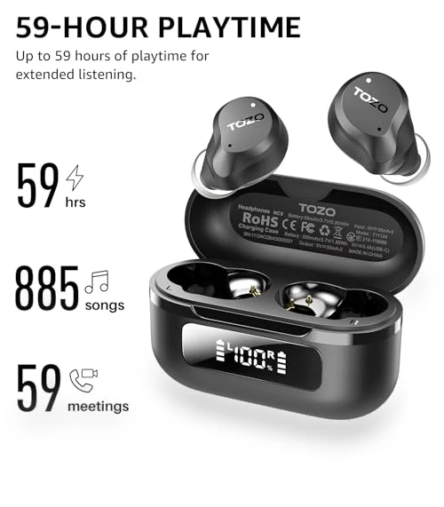 Hybrid Active Noise Cancelling Wireless Earbuds — In-Ear Headphones, TOZO