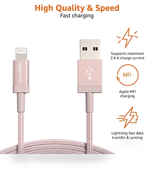 Nylon USB-A to Lightning Charger Cable — Chargers & Cables, Amazon Basics