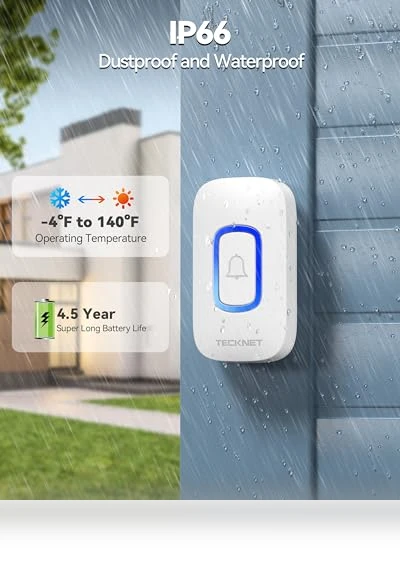 Wireless Doorbell with RGB Light — Chimes, TECKNET