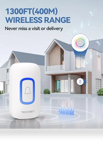 Wireless Doorbell with RGB Light — Chimes, TECKNET
