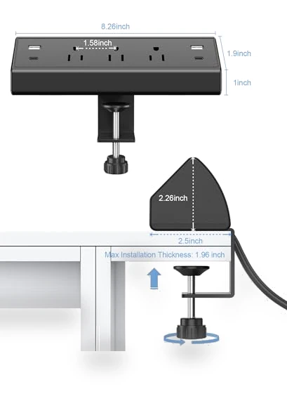 Desk Clamp Power Strip USB C — Power Solutions & Surge Protection, Jgstkcity