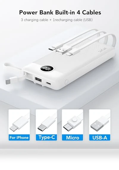 Portable Charger Power Bank with Built-in Cables — Charging Solutions, VRURC
