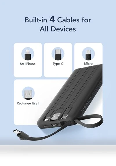 Portable Charger with Built in Cables — Charging Solutions, VRURC
