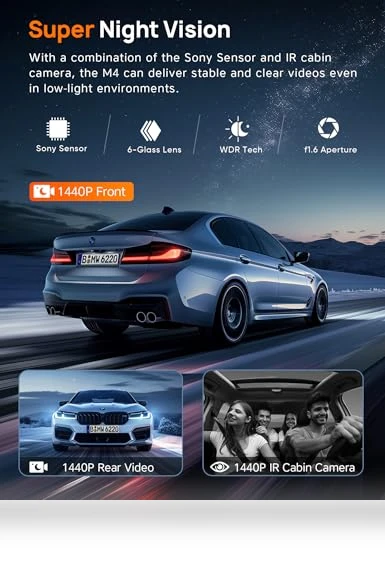 Triple Channel Dash Cam with WiFi 6 — Rearview Cameras for Cars, Icesky