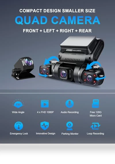 360 Degree View 4 Channel Dash Cam — Car Accessories & Gadgets, PRUVEEO