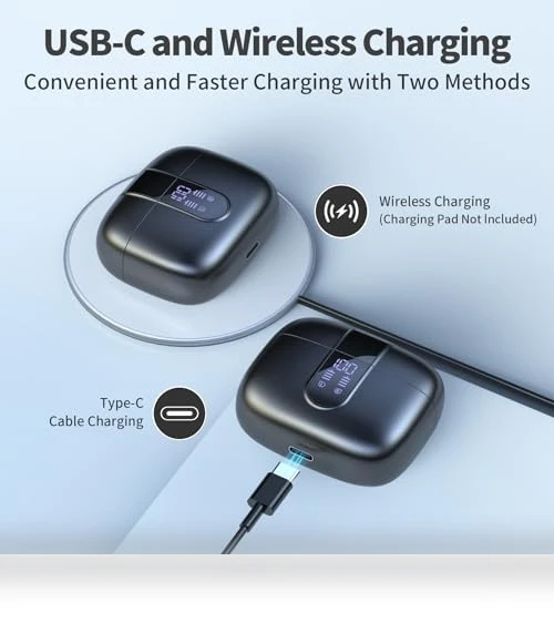 True Wireless Earbuds with LED Power Display — In-Ear Headphones, TAGRY