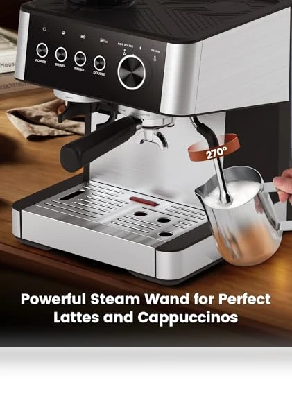 Espresso Machine with Grinder and Milk Frother — Semi-Automatic Espresso Machines, COWSAR