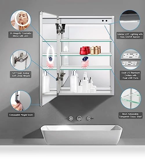 LED Mirror Medicine Cabinet — Shower, Wemin Smart Home