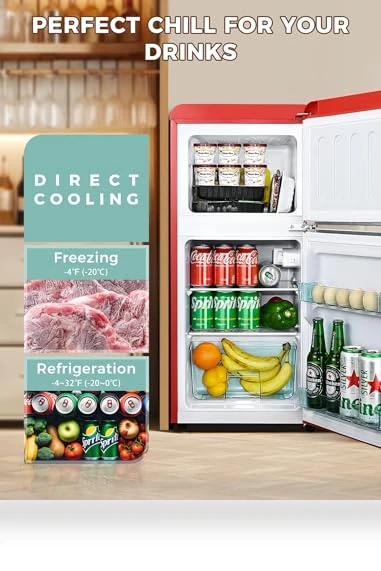 Retro Double Door Fridge with Freezer — Mini Fridges, Anypro
