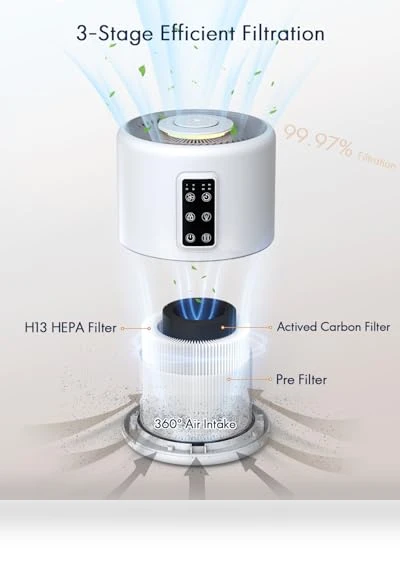 True HEPA Air Purifier for Large Rooms — Activated Carbon Air Purifiers, VEWIOR