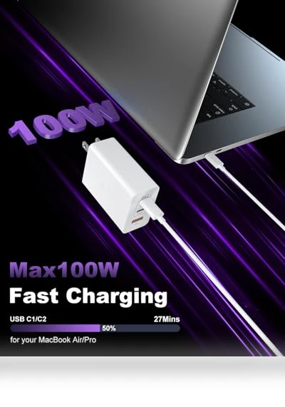 100W 3-Port GaN Fast Charger with 10ft USB C Cable — Chargers, Shenzhen Xihuida Electronics Co., Ltd.