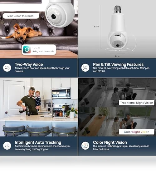 2K Light Bulb Security Camera — Smart Home Security, LUNA HOME, LLC