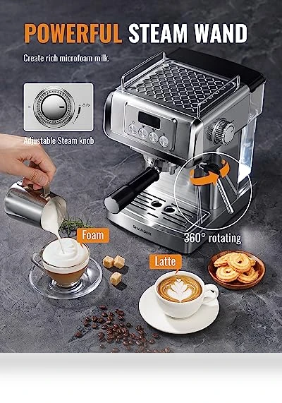 Espresso Machine with Milk Frother Steam Wand — Coffee & Espresso Combos, SHARDOR
