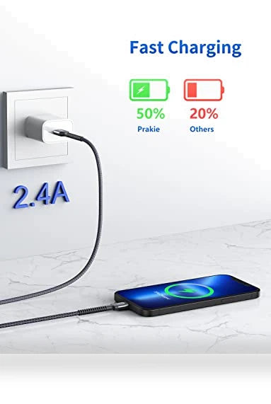 Nylon Braided Lightning Cable — Chargers & Cables, PRAKIE