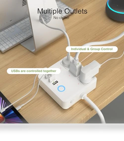 Smart Power Strip with 3 USB Ports and 3 Smart Outlets — Power Solutions & Surge Protection, GHome Smart